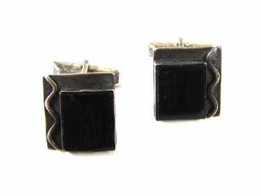 Vintage Sterling Silver & Black Snake ??? Cufflinks PAT 2472958 81016