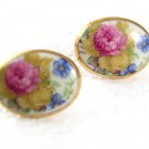 Vintage Porcelain Roses Screw Back Earrings 72717