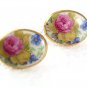 Vintage Porcelain Roses Screw Back Earrings 72717