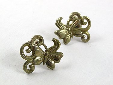 1950's Silver Tone Butterfly Screw Back Earrings 21617