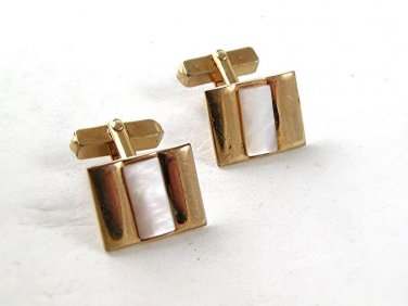 1950's - 60's Gold Tone & Mother of Pearl Cufflinks By SWANK 121916