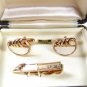 Vintage Goldtone & White Cufflinks & Tie Clasp By SWANK In Box 31816