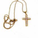 Gold Tone & Sparkly Rhinestones Cross with 16" Chain By MI 62016