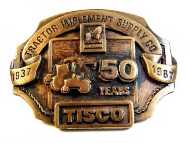 1986 Tisco Tractor Implement Supply Co. Brass Belt Buckle Limited Edition