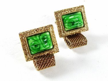 1970's Goldtone & Green Wrap Around Cufflinks Unbranded 41216