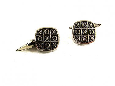 Vintage Silvertone Black Tic Tac Toe Cufflinks X's & O's 81217