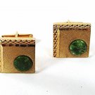 Vintage Gold Tone & Green Jadite Dressy Cufflinks w/ Pat. 2974381 8916