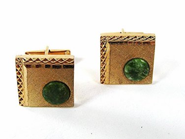 Vintage Gold Tone & Green Jadite Dressy Cufflinks w/ Pat. 2974381 8916