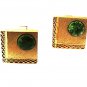 Vintage Gold Tone & Green Jadite Dressy Cufflinks w/ Pat. 2974381 8916