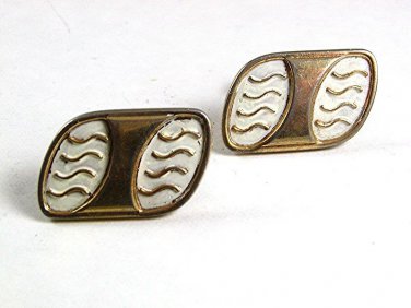 Vintage 1950's Mid Century Modern Classic Goldtone & White Cufflnks By A 92017