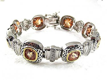 Gorgeous 7" Silver Tone Sparkley Citrine Rhinestones Bracelet 62716