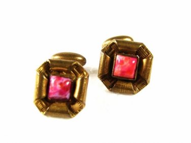 Vintage Goldtone & Pink Cufflinks by ACME 31216
