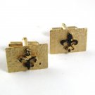 Vintage Goldtone & Black Fleur de Lis Cufflnks 91817