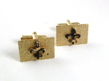 Vintage Goldtone & Black Fleur de Lis Cufflnks 91817