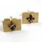 Vintage Goldtone & Black Fleur de Lis Cufflnks 91817