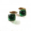 Art Deco Gold Tone & Green Cabachon Cufflinks Unbranded 11116