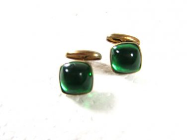 Art Deco Gold Tone & Green Cabachon Cufflinks Unbranded 11116