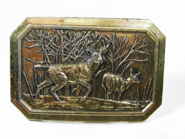 1976 Buck Doe Deer In Woods Belt Buckle By Great American Buckle Co 102615