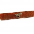 Brown Bakelite Silvertone Horse Racing 14K G.P. Tie Clasp by TY WOOD 101615