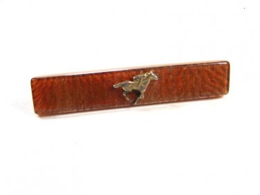 Brown Bakelite Silvertone Horse Racing 14K G.P. Tie Clasp by TY WOOD 101615