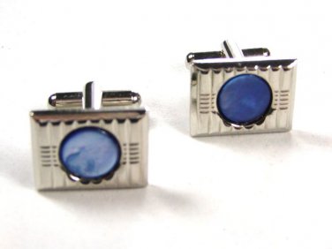 Silvertone & Blue Cufflinks Unbranded 101515a