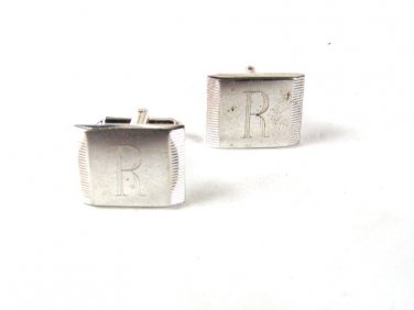 Vintage Silvertone Initial / Letter R Cufflinks Unbranded 42916