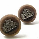 Vintage Silver Tone Gray Sailing Ship Cufflinks / Buttons 1217