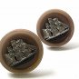 Vintage Silver Tone Gray Sailing Ship Cufflinks / Buttons 1217