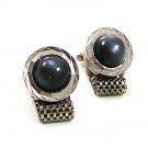 1970's Silver Tone & Gray Grey Wrap Around Cufflinks 22717