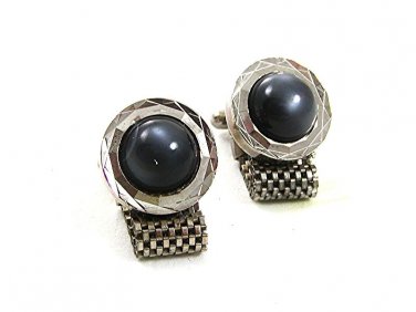 1970's Silver Tone & Gray Grey Wrap Around Cufflinks 22717