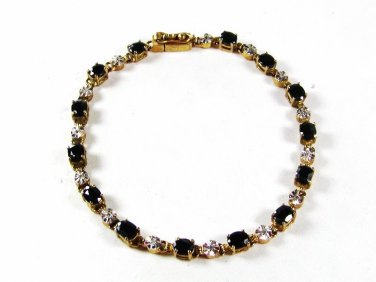Sterling Gold Vermeil Black or Blue Clear Rhinestones Bracelet by TBA 5116