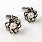Vintage Silver & Cultured Pearls Cufflinks 9816