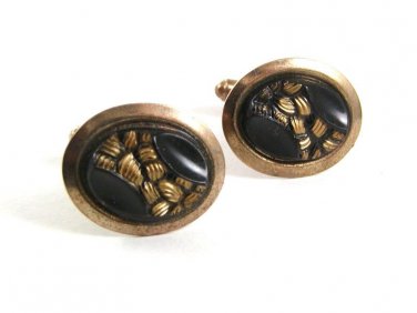 Vintage Silvertone Black Goldtone Cufflinks 101717