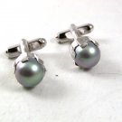 Vintage Silvertone & Gray Faux Pearl Cufflinks 121317