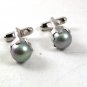Vintage Silvertone & Gray Faux Pearl Cufflinks 121317