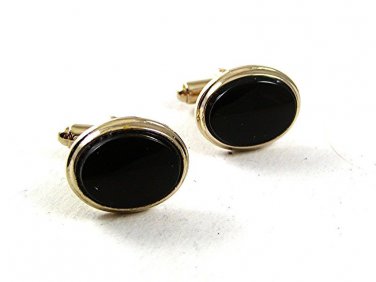 Vintage Goldtone & Black Cufflinks By SHIELD 121317