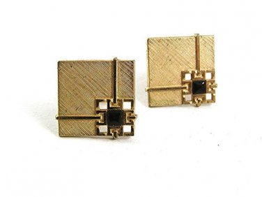 1970's Goldtone & Black Cufflinks By SWANK 111317