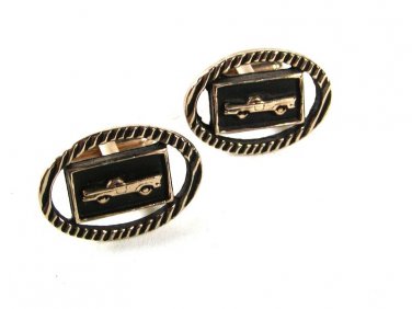 1970's Silver Tone & Black Car Convertible Cufflinks Unbranded 51616