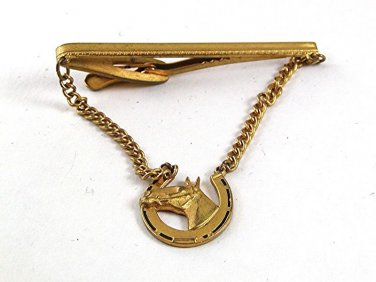 Vintage 1950's Goldtone Horse Head Horse Shoe Tie Clasp 91417
