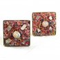 Vintage 1970's Goldtone Confetti Shells Pink White Cufflinks 10917