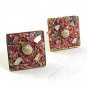 Vintage 1970's Goldtone Confetti Shells Pink White Cufflinks 10917