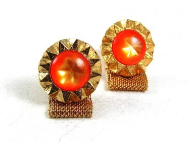 Vintage 1970's Goldtone & Pink Wrap Around Cufflinks 10917