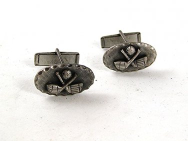 Vintage Pewter Crossed Golf Clubs & Ball Cufflnks 91516