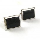 Vintage Silvertone & Black Cufflinks By S in Shield 6117