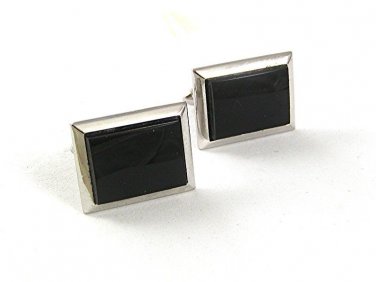 Vintage Silvertone & Black Cufflinks By S in Shield 6117