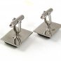 Vintage Silvertone & Black Cufflinks By S in Shield 6117