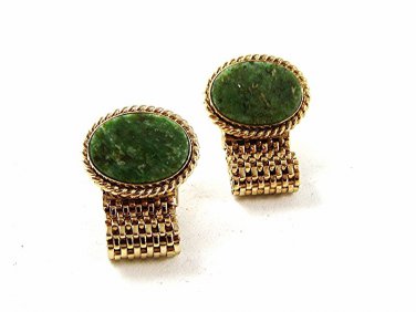1970's Gold Tone & Green Wrap Around Cufflinks By DESTINO 121616