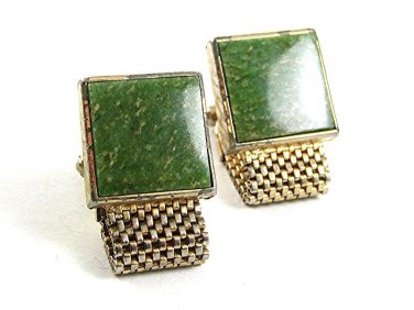 Vintage 1970's Goldtone & Green Wrap Around Cufflinks 101817