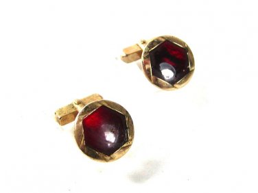 Vintage Gold Tone & Red Cufflinks By SWANK 61716