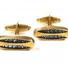 Dressy Sterling Silver & Blue Rhinestones Cufflinks by Da Vinci 10315a